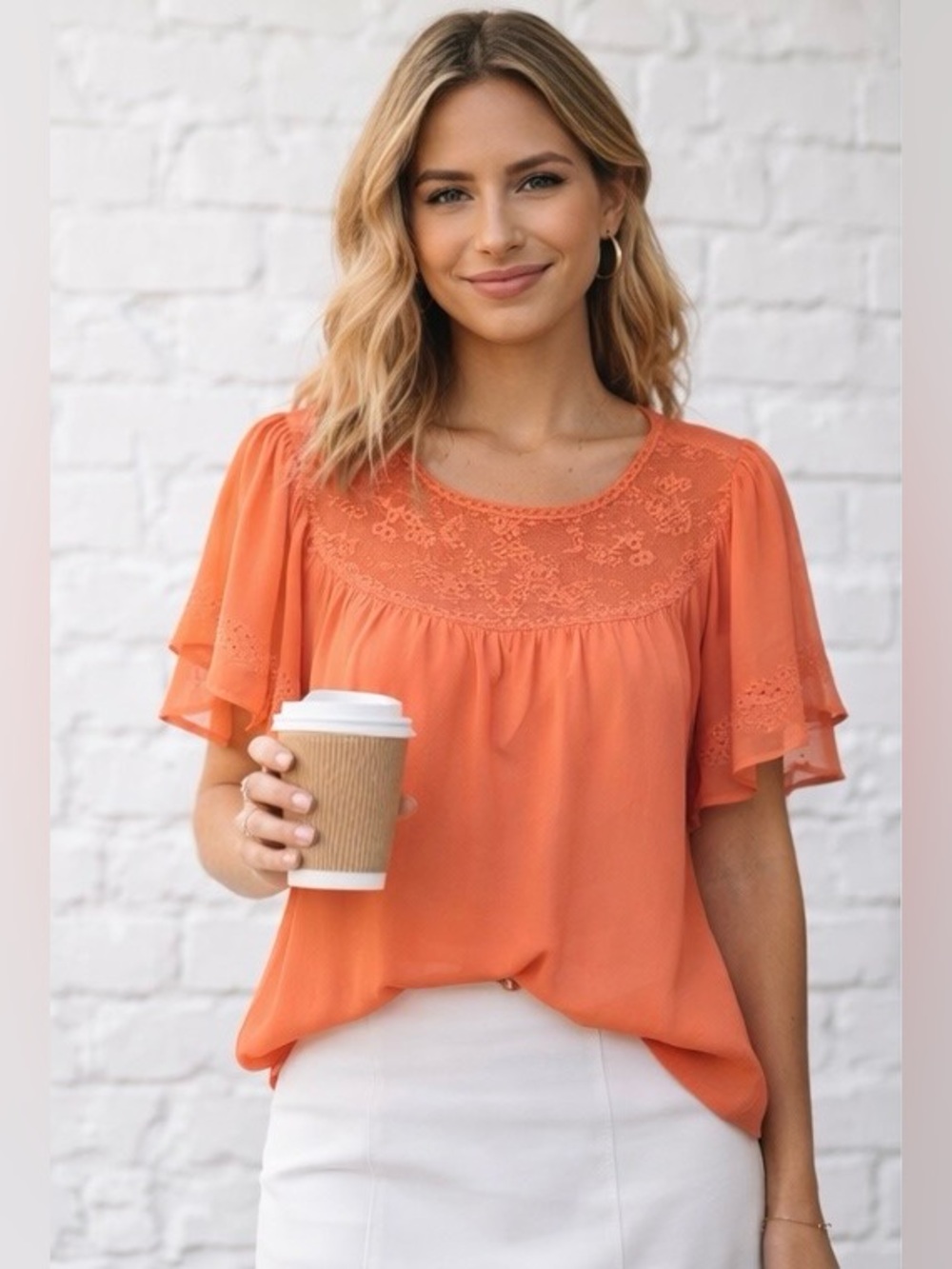 Cute Orange Embroidered Top
